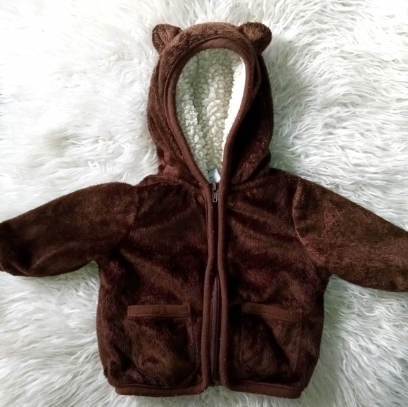 Baby Hooded Zip-up Sweater/Coat with Teddy Bear Ears 0-3 Months - Picture 1 of 7